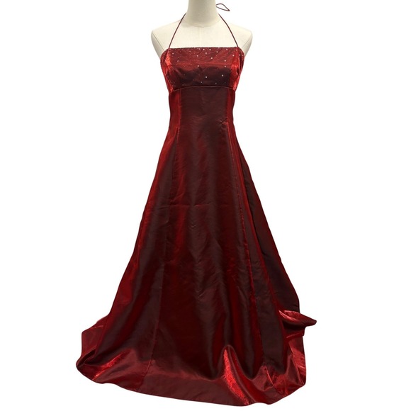 Zum Zum by Niki Livas Dresses & Skirts - Y2K Zum Zum by Niki Livas Red Iridescent Beaded Halter Prom Ball Gown Goth Small
